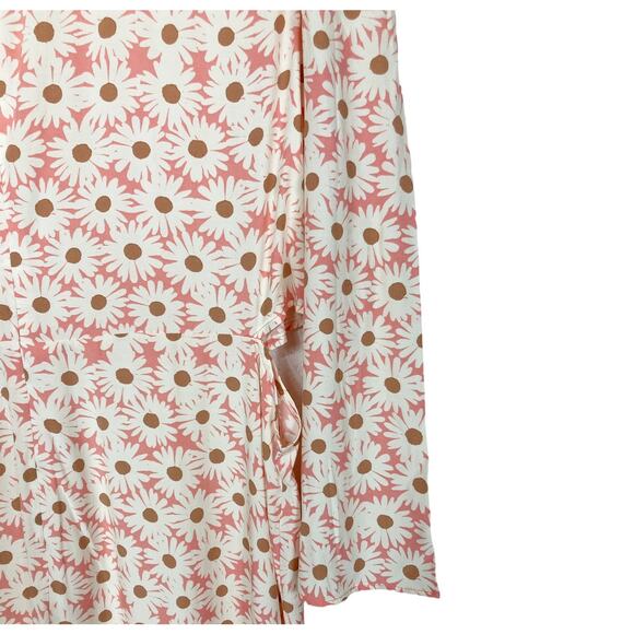 MNG Midi Dress Cut Out Daisy Floral Print Long Sleeve Pink White Womens Size XXL - Picture 9 of 16